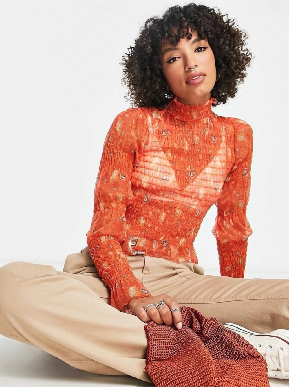 Free People - Hello There - Sheer Smocked Blouse Like New